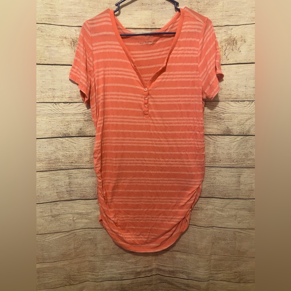 Motherhood Maternity Coral Stripped Top